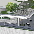 Outdoor Pergola With Roofed Structure Trees Seating Area And People Gathering