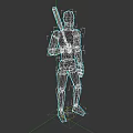Man As Yellow 3D Model Character Holding Stick With Red Arm