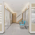 Modern Eyewear Store Interior With Eyeglasses Display Shelves Counter And Fitting Tables