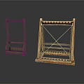 Two Different Wooden and Dark Shelving Units with Cross Braced Frame and Multi Tier Design