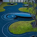 Serene Landscape Garden Courtyard With Water Fountain Stone Wall And Ambient Lighting
