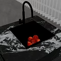 Modern Kitchen Sink Space Featuring Black Sink Faucet Marble Countertop And Fresh Apples