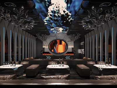 Modern Luxury KTV Lounge Interior Design With Comfortable Sofas Lighting And Screen 3d model