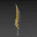 Decorative Weapon Featuring Golden Black Design Skeleton Handle and Sharp Textured Blade 3d model