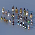 Multiple Liquor Bottles In Various Colors And Shapes Arranged On Blue Background
