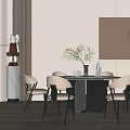 Modern Elegant Dining Table Set With Chairs Vase Greenery And Wall Art 3d model
