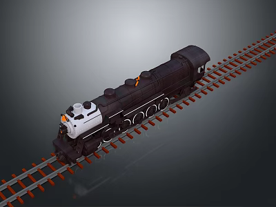 Vintage Black Model Train with White Front on Railroad Tracks and Classic Design 3d model