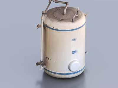Industrial Equipment Cylindrical Tank With Blue Stripes Pipes And Valves 3d model