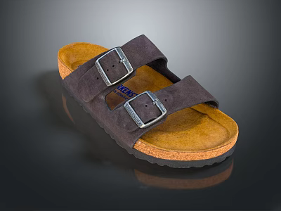 Comfortable Casual Dark Brown Sandals With Double Buckle Straps And Cork Footbed 3d model