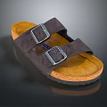 Comfortable Casual Dark Brown Sandals With Double Buckle Straps And Cork Footbed