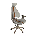 Light Colored Modern Office Chair with Orange Stripe Armrests and Swivel Wheels