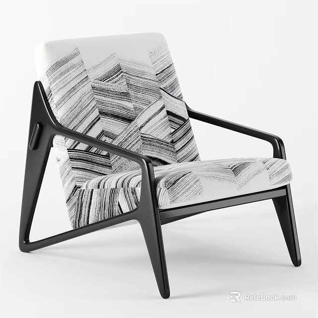 Modern Design Lounge Chair with Black and White Striped Pattern and Black Frame 3d model 