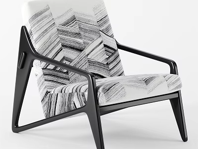 Modern Design Lounge Chair with Black and White Striped Pattern and Black Frame 3d model