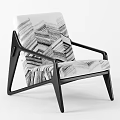 Modern Design Lounge Chair with Black and White Striped Pattern and Black Frame