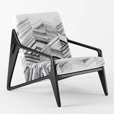 Modern Design Lounge Chair with Black and White Striped Pattern and Black Frame 3d model