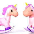 Cute Pink Purple Unicorn Rocking Horses With White Spots And Yellow Horns