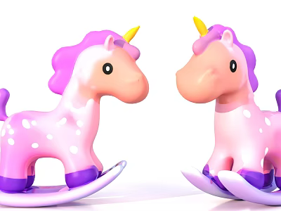 Cute Pink Purple Unicorn Rocking Horses With White Spots And Yellow Horns 3d model