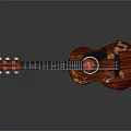 Red Wooden Acoustic Guitar With Patterned Design For Home Decor And Daily Use