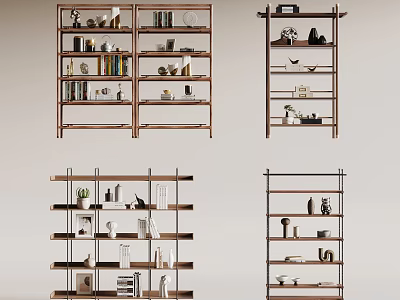 Modern Wooden Bookcases With Multiple Shelves For Books And Decorative Items 3d model