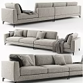 Modern Gray Fabric Sectional Sofa With Plush Pillows And Throw Blanket 3d model