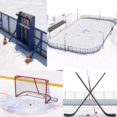 Modern Stick Field Outdoor Snow Hockey Field Outdoor Sports Venues Hockey Equipment Venues Outdoor Snow Sports Venues 3d model