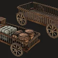 Wooden Scene Components Featuring Fence Panels Ladders Platforms Carts And Crates