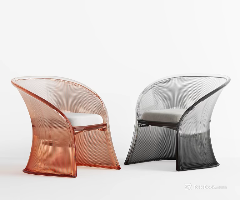 Transparent Wave Pattern Accent Chairs in Orange and Black with White Cushion 3d model 