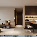 Modern Living And Dining Room Interior With Wooden Furniture Simple Decor And Lighting Elements