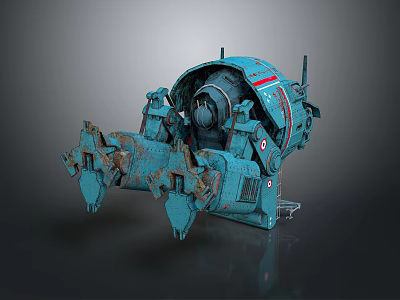 Teal Rusty Sci Fi Mechanical Creature With Mechanical Claws And Detailed Structure 3d model