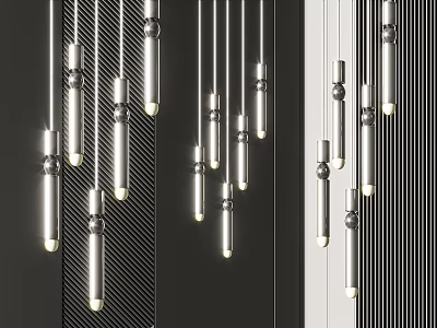 Modern Silver Pendant Lights in Elegant Vertical Arrangement with Stripe Background 3d model
