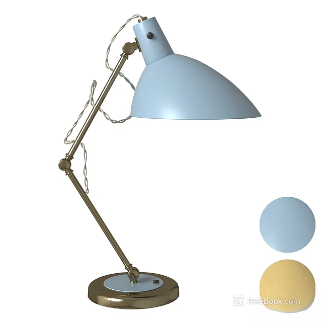 Modern Desk Lamp With Light Blue Shade Brass Metal Arm And Yellow Color Options 3d model 