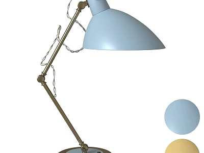 Modern Desk Lamp With Light Blue Shade Brass Metal Arm And Yellow Color Options 3d model