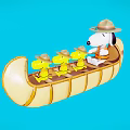 Snoopy Canoe Figurine With Yellow Birds Hats And Camp Snoopy Design