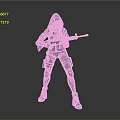 Woman In Hooded Tactical Outfit Holding Rifle Standing Against Gray Background