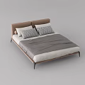 Modern Double Bed With Brown Headboard White Mattress Gray Blanket And Patterned Pillows 3d model