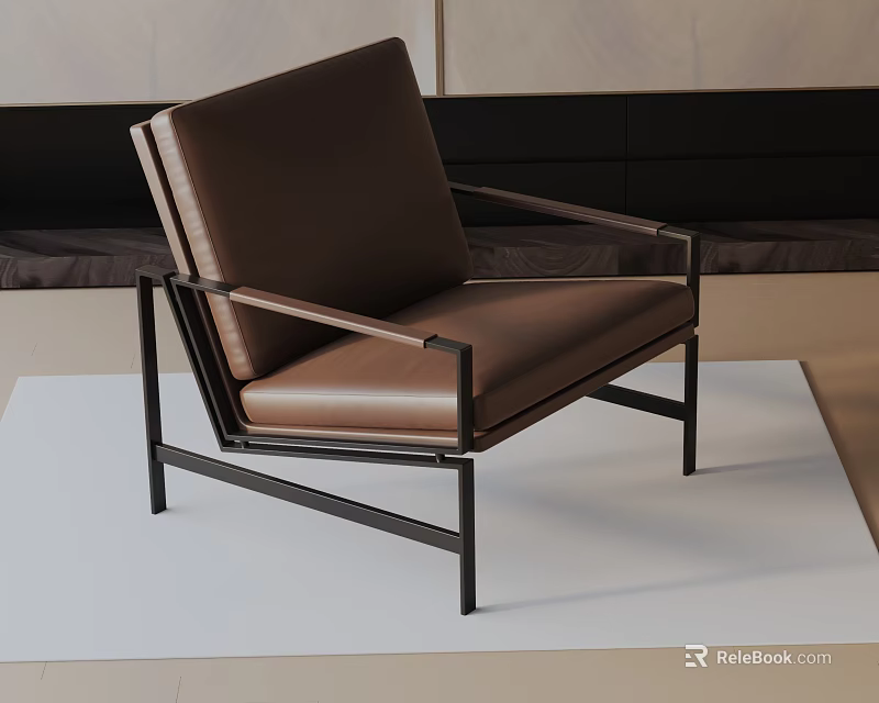 Modern Brown Leather Accent Chair With Metal Frame And Comfortable Design 3d model 