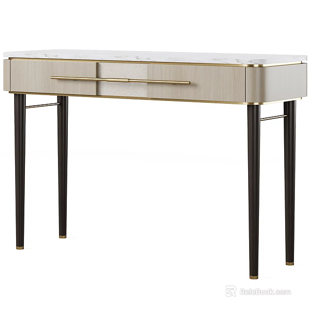 Elegant Modern Desk With Marble Top Metal Handle Drawers And Black Legs 3d model 