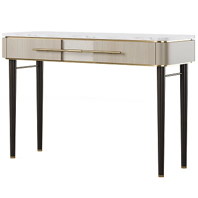 Elegant Modern Desk With Marble Top Metal Handle Drawers And Black Legs 3d model