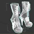 Black High Heeled Boots With Orange Ribbons Lace Patterns Platform Soles And Stiletto Heels