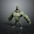Green Monster Character With Muscular Build Sharp Teeth And Fierce Expression 3d model
