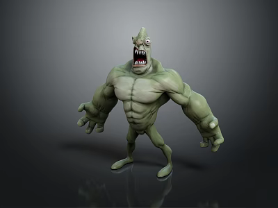 Green Monster Character With Muscular Build Sharp Teeth And Fierce Expression 3d model