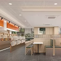 Modern Restaurant Interior With Orange Accents Counter Seating Tables And Natural Light