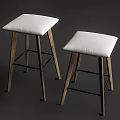 Modern Minimalist Stools With White Padded Seats Wooden Legs And Black Metal Frames