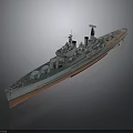 Detailed Warship Model Watercraft With Gray Body Red Bottom Turrets And Antennas
