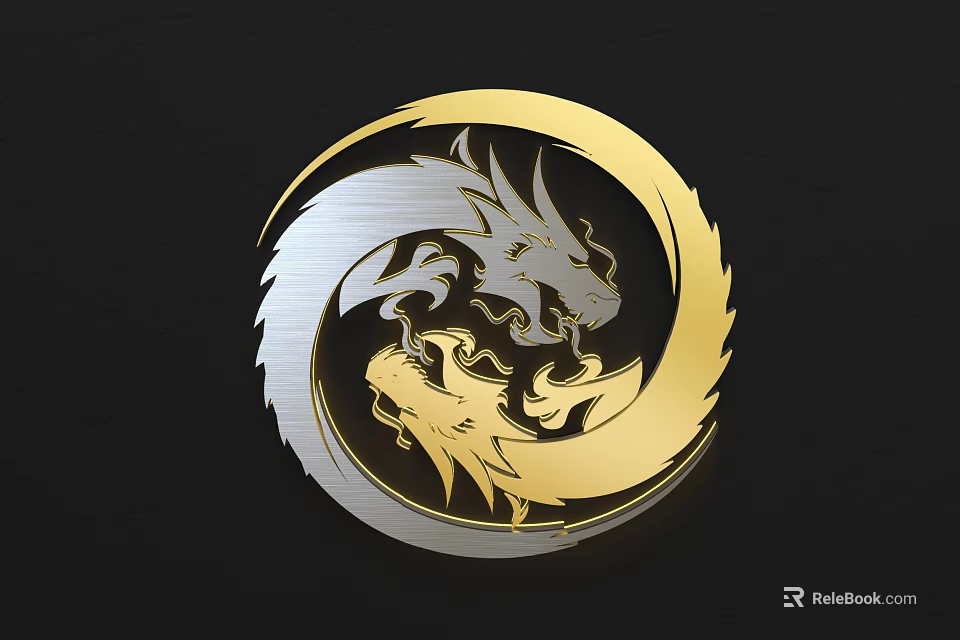 Metallic Circular Wall Decor With Silver And Gold Intertwined Dragon Design 3d model 