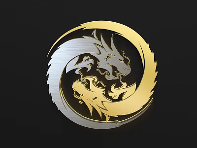 Metallic Circular Wall Decor With Silver And Gold Intertwined Dragon Design 3d model