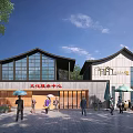 Tourist Center for Cultural Service With Traditional Architecture Surrounded by Trees and Outdoor Seating Area