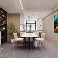 Modern Living And Dining Room Design With Beige Sofa Black Chairs Marble Floor TV Wall