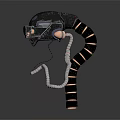 Mechanical Biopunk Creature With Black Green Helmet And Metallic Tentacle Structures