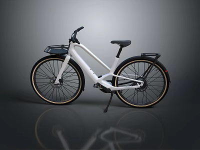 Sleek White Bicycle Featuring Front Basket Rear Rack And Modern Black Wheels 3d model